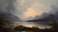 Impressive Tonalism Painting Of Mountains And Lake