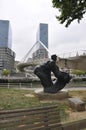 Monument Sculpture on bank of Nervion river in Bilbao City of Basque Country in Spain