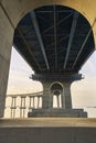 Impressive view through the massive pylons of Coronado Bridge