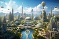 Impressive Vision of a Modern Metropolis Filled With Towering Skyscrapers, Utopian civilization, utopic city, the future of Royalty Free Stock Photo