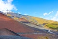 Impressive volcanic landscape surrounding the top of Mount Etna, Sicily, Italy captured with blue sky. Etna is the highest active