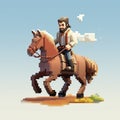 Impressive Voxel Art: Pixel Horse Riding In Golden Age Countryside
