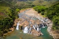 Impressive waterfalls on Koua river aerial view, between Poro and Kouaoua, North Province, New Caledonia, Melanesia, Oceania. Royalty Free Stock Photo