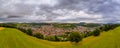 Impressive wide view over the beauty countryside of germanys Swabian Alb with the city Albstadt in the panoramic framed