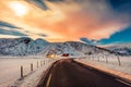 Impressive winter scene of Lofoten Islands archipelago