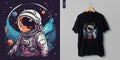 Astronaut Cosmos Planets Graphic T-Shirt design, universe print, vector illustration