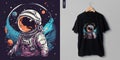 Astronaut Cosmos Planets Graphic T-Shirt design, universe print, vector illustration Royalty Free Stock Photo