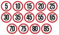 Miles Per Hour Speed Limit Signs Set - MPH Traffic Safety Icons Collection Royalty Free Stock Photo