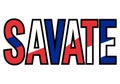 Savate word mark design with flag colors applied on letters Royalty Free Stock Photo