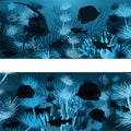 Underwater banner with algae and tropical fish Royalty Free Stock Photo