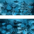 Underwater horizontal banners with tropical fish