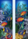 Underwater vertical banners with tropical fish, vector