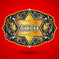 2020 Year Western Cowboy belt buckle with Sheriff Badge Royalty Free Stock Photo