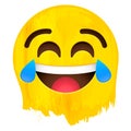 Crying of laughter Happy Emotion face on yellow paint vector illustration