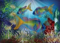 Underwater wallpaper with tropical fish, vector Royalty Free Stock Photo