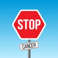 Stop cancer sign blue background. Royalty Free Stock Photo