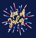 4th of July light text with fireworks Royalty Free Stock Photo