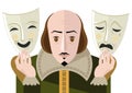 Great english playwright with theater sad and happy masks Royalty Free Stock Photo