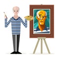 Cubist painter creating a portrait