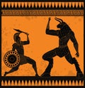 Theseus fighting the minotaur orange and black figures