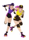 Roller derby girl skating and hitting Royalty Free Stock Photo