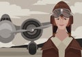 Great female aviator near to a plane