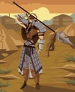 Armored mongolian warrior with a trident spear. Royalty Free Stock Photo