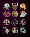 Twelve zodiac constellation horoscope signs