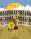 Gladiator warrior in the arena with net and gladius sword