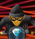 Master thief stealing a diamond in museum near laser rays alarm Royalty Free Stock Photo