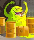 Evil nuclear radioactive monster in toxic waste barrels