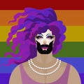 Beautiful drag queen with make up and pride flag Royalty Free Stock Photo