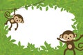 Children photo frame with monkeys in the jungle.