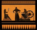 Orange and black greek mythology three Moirai