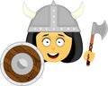 vector emoticon girl viking helmet axe