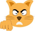 vector feline head anger expression punch