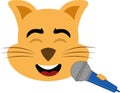 vector emoji head feline sing microphone