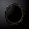 Black mirror. Dark mirror. Illustration of an oval gold frame on a black background with copy space Royalty Free Stock Photo