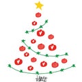 vector illustration , Christmas tree, Christmas card with hearts, ornaments and star