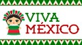 Viva Mexico, traditional Mexican phrase and Doll vector illustration