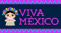 Viva Mexico, traditional Mexican phrase and Doll vector illustration