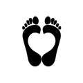 An imprint of both Human feet with a heart symbol inside. Vector object isolated on white background Royalty Free Stock Photo