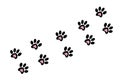 An imprint of a cat's or dog's paw print on a white background. Animal tracks isolated on a white background