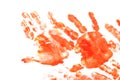 Imprint of children`s hand with gouache