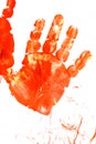 Imprint of children`s hand with gouache