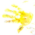 Imprint of children`s hand with gouache