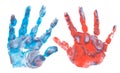 Imprint of children`s hands made with paint