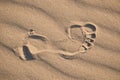 Imprint head human foot in the desert Royalty Free Stock Photo