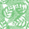 Imprint leaves - seamless pattern. Green leaves on white background. Vector illustration Royalty Free Stock Photo