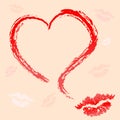 Imprint of the lips and hearts pattern